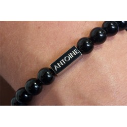 Bracelet perles agates noires personnalisable